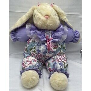 Vintage  DanDee Bunny Rabbit Floral Plush Stuffed Animal Toy 20” Purple Satin